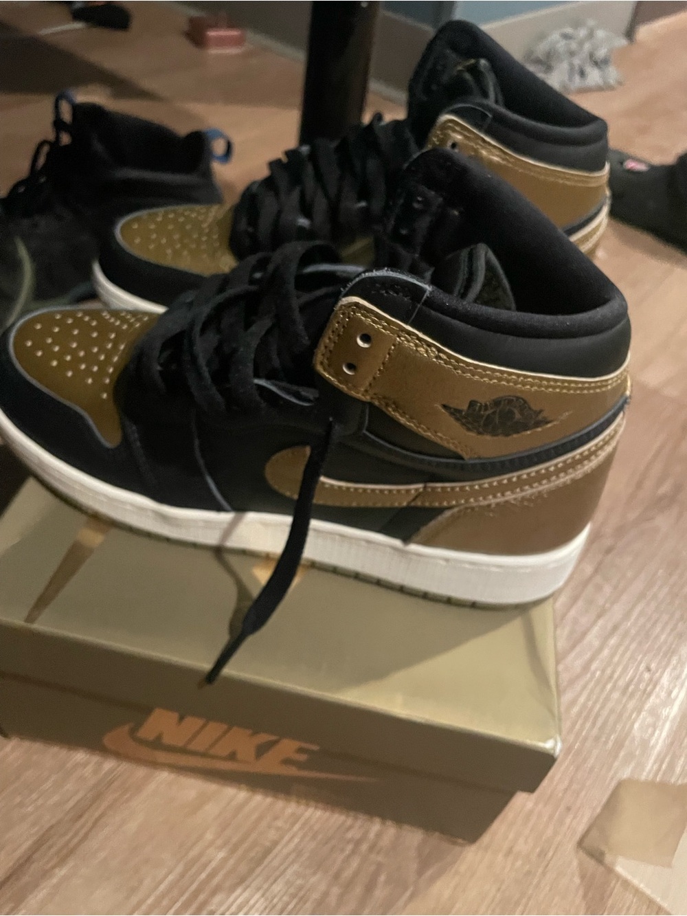 Nike Air Jordan 1 Mid in Black and Gold Brown - Men's